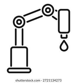 Simple line art icon of a robotic arm holding a tube and pouring liquid from it