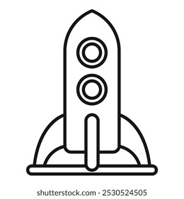 Simple line art icon of a rocket ready to launch, perfect for representing startups and business