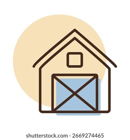 A simple line art icon of a rustic barn. This classic symbol of the farm and harvest is perfect for agricultural, rural, and country-themed designs.