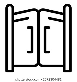 Simple line art icon of saloon doors swinging open at a country western bar