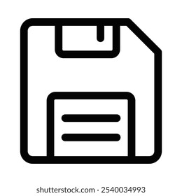 Simple line art icon of a save disk, commonly used to symbolize saving files or data. Vector illustration. Editable stroke