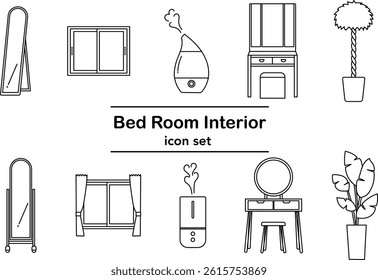 Simple Line Art Icon Set of Bedroom Furniture