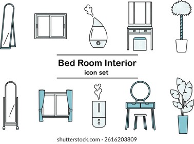 Simple Line Art Icon Set of Bedroom Furniture(Monochrome color, dot)