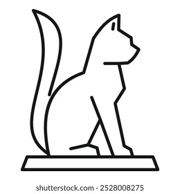 Simple line art icon of a sitting cat statue, perfect for projects related to ancient egypt, history, or art