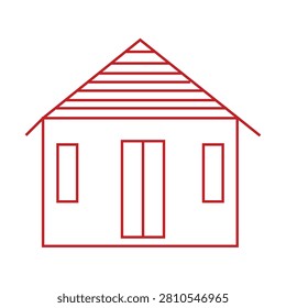 Simple line art icon of a small house with a roof and windows isolated on a white background