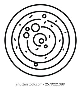 Simple line art icon of a solar system model with planets orbiting a sun