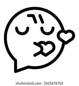 Icono simple del arte de la línea de una burbuja del discurso que sopla los besos con los corazones para el día de San Valentín