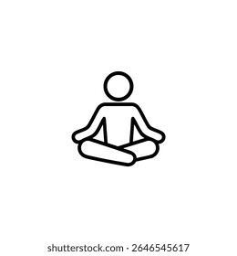 Un icono de arte lineal simple de una figura de palo en una pose de yoga de loto sentada. Símbolo de meditación, bienestar y ejercicio.