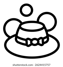 Simples ícone de arte de linha de um chapéu de tigela elegante com uma fita flutuante com bolhas