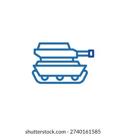 Simple line art icon of a tank, representing military vehicles, defense, and war concepts in a minimalist style.