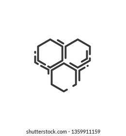 simple line art icon of three bee hexagonal honeycomb, vector illustration
