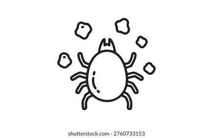 Simple line art icon of a tick or mite with surrounding debris, symbolizing pests.