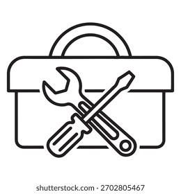 Einfaches Linienkunstsymbol einer Toolbox mit gekreuzten Werkzeugen
