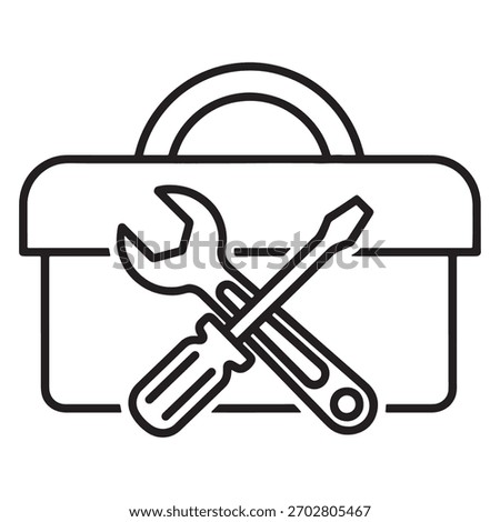 Simple line art icon of a toolbox with crossed tools
