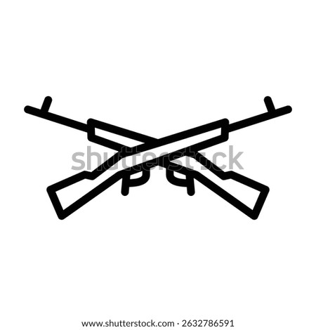 Simple line art icon of two crossed rifles.  Perfect for military or hunting themes.