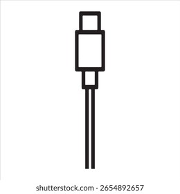 Simple line art icon of a USB cable connector isolated on white.