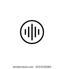 Simple line art icon of a voice waveform enclosed within a circle, representing audio processing, voice recognition, or sound.