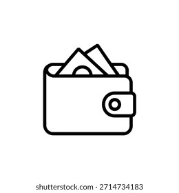 Icono de arte de línea simple de una cartera con efectivo