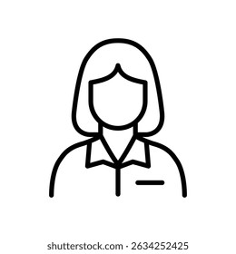 Simple line art icon of a woman's profile. Minimalist design, suitable for avatars.