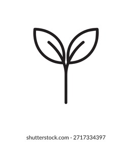 Icono simple del arte de la línea de un brote joven de la planta con dos hojas