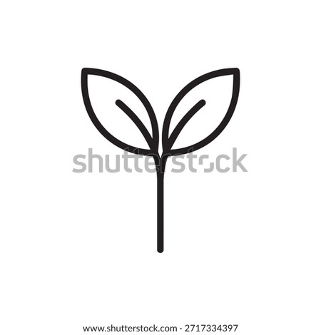 Simple line art icon of a young plant sprout with two leaves