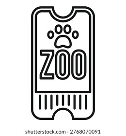 Simple line art icon of a zoo entrance ticket, featuring a paw print and barcode for admission