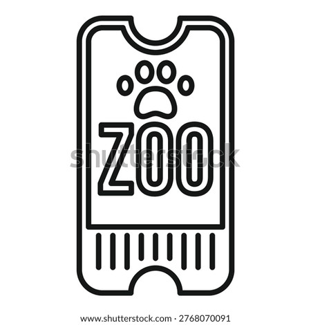 Simple line art icon of a zoo entrance ticket, featuring a paw print and barcode for admission
