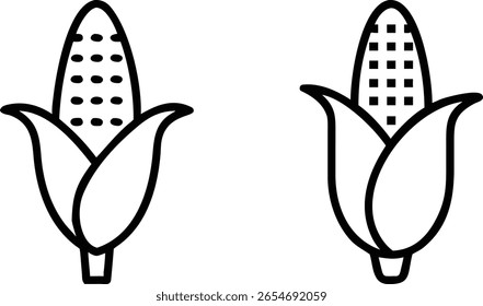 Simples Line Art Ícones de Milho no Cob, Duas Variações para Projetos de Design Gráfico