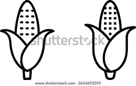 Simple Line Art Icons of Corn on the Cob, Two Variations for Graphic Design Projects
