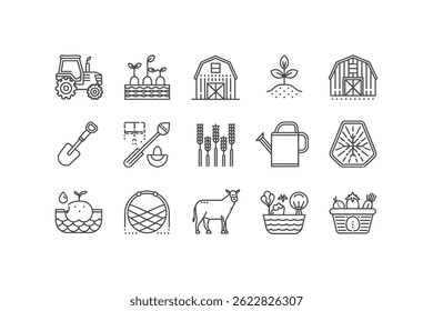 Simple Line Art Icons of Farming and Agriculture