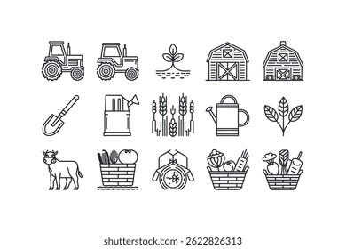 Simple Line Art Icons of Farming and Agriculture