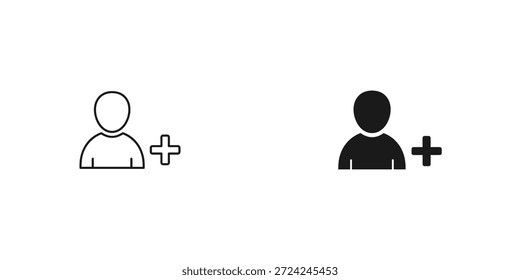 Simple line art icons featuring two people with plus signs, representing addition, connection, or networking.
