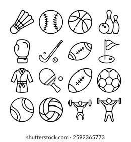 Simple Line Art Icons Representing Various Sports