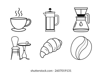 Simple Line Art Icons Representing Coffee Shop Items