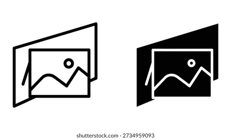 Iconos simples del arte de la línea que representan la Fotografía del paisaje