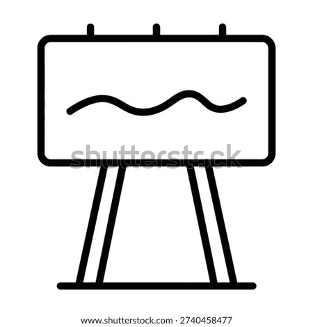 Simple line art illustration of an artist's easel displaying a wavy line drawing representing creativity artistry and the artistic process in a minimalist style with clean lines and a white