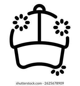 Ilustración de arte lineal simple de una gorra de béisbol con estrellas estilizadas a su alrededor, que representa logros y reconocimiento