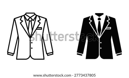 Simple line art illustration of black and white suit jackets with ties, isolated on a white background, representing formal wear or business attire.