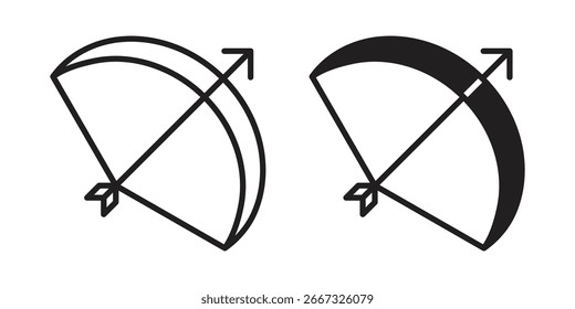Simple line art illustration of a bow and arrow. Two variations included: outline and filled.