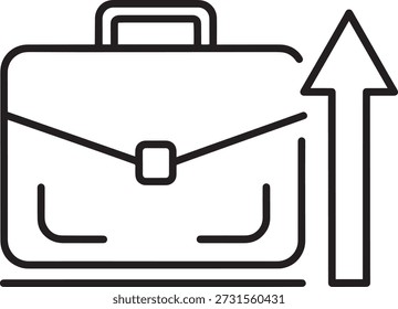 Ilustración de arte lineal simple de un maletín con una flecha hacia arriba, que simboliza el crecimiento de la carrera y el éxito empresarial.
