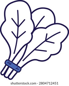 A simple line art illustration of a bundle of fresh spinach, highlighting its healthy and natural essence.