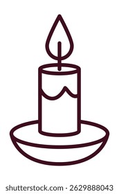 Simple line art illustration of a burning candle on a plate.