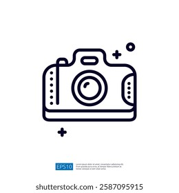 A simple line art illustration of a camera, representing photography and capturing moments.