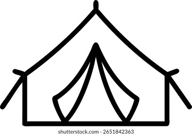 A simple line art illustration of a camping tent, perfect for outdoor adventure and travel designs.