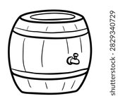 A simple line art illustration of a classic wooden cask featuring a small spigot on the side, isolated on a white background