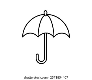 Simple line art illustration of a closed umbrella. Perfect for websites, apps, or presentations needing a weather, protection, or safety icon. Clean design, easily scalable for various uses.