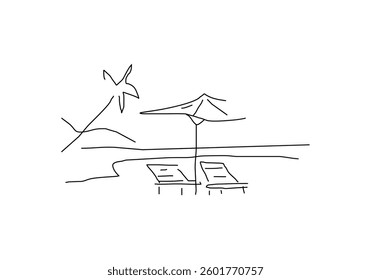 simple line art illustration of a coconut tree, representing summer, beach vibes, and tropical paradise.