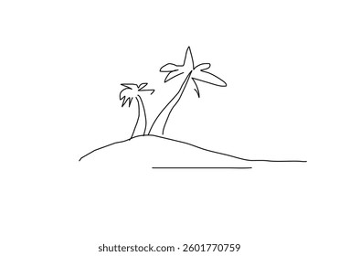 simple line art illustration of a coconut tree, representing summer, beach vibes, and tropical paradise.