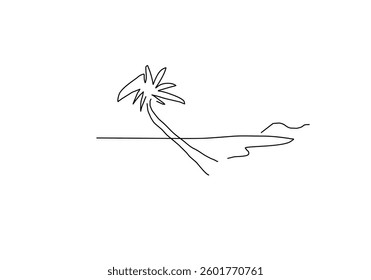 simple line art illustration of a coconut tree, representing summer, beach vibes, and tropical paradise.