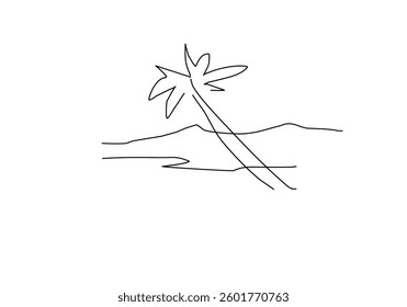 simple line art illustration of a coconut tree, representing summer, beach vibes, and tropical paradise.